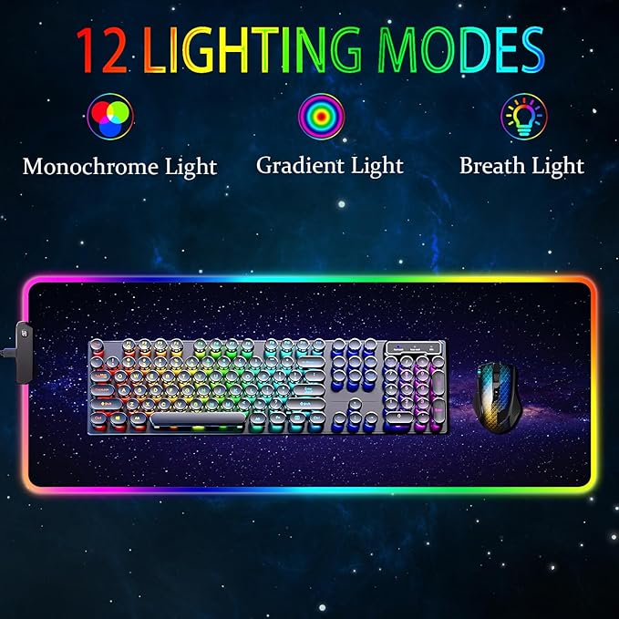 RGB Gaming Mouse Pad Large Mousepad with Led Light Gaming Accessories Keyboard Pad for Desk Non-Slip Rubber Base Big Mouse Mat for Gamer 31.5 X 11.8 Inch Black Gold Mountain