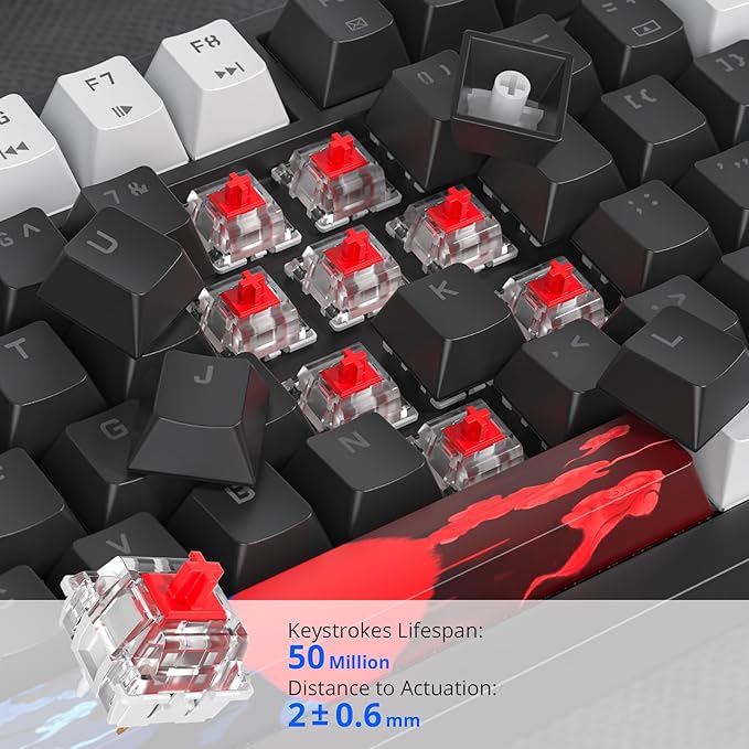 75% Mechanical Gaming Keyboard - Hot Swappable RGB Backlit Custom Keyboard with Knob Gasket Mount USB Wired 82 Keys (White Black Linear Red Switch)