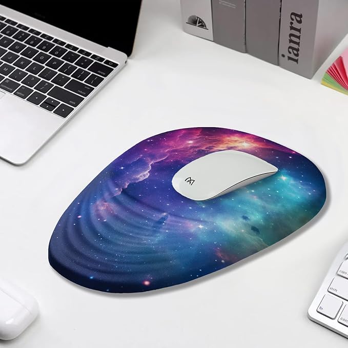 Ergonomic Mouse Pad Wrist Support Mouse Pad with Wrist Rest Entire Memory Foam &amp Non-Slip PU Base MousePads with Stepped-Wedge Design for Pain Relief Desk Office Home Galaxy
