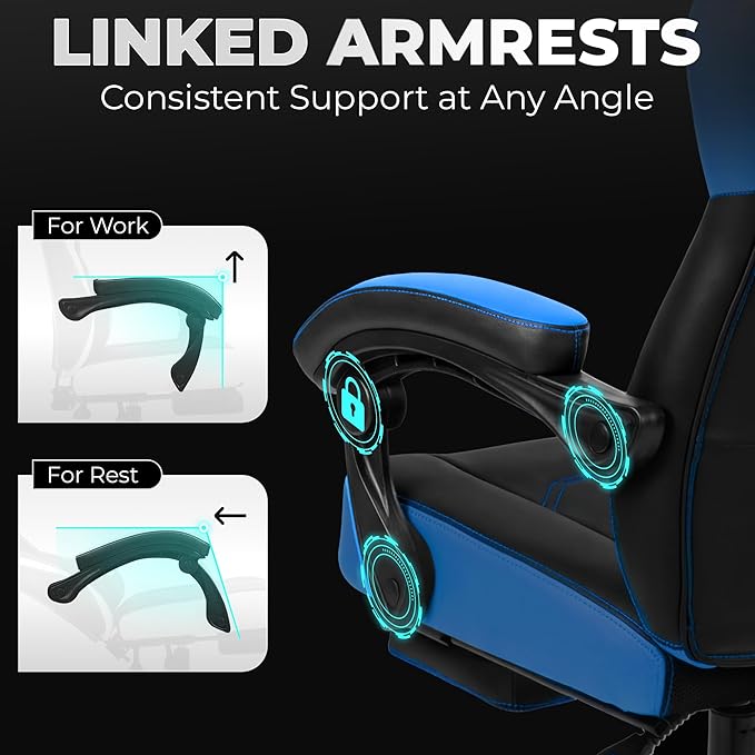 N-GEN GAMING Video Gaming Chair Big and Tall Office Computer Desk Chairs with Ergonomic Lumbar Support High Back Recliner and Footrest for Adults (Blue)
