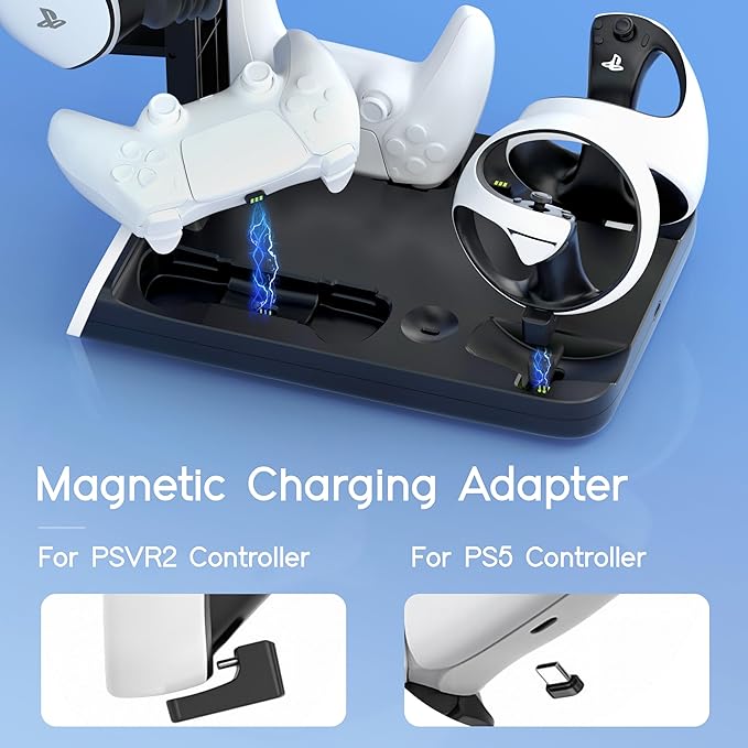 3-in-1 Controller Charging Dock for PSVR2 and PS5 VR Stand Display with LED Light PS5 VR2 Storage Base Gaming Accessories 4 Magnetic Clasp &amp Type-C Cable