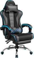 Yaheetech Gaming Chair Video Game Chair with Massage Lumbar Support and Footrest Height Adjustable Ergonomic Computer Chair with Swivel Seat and Headrest Black/Gray