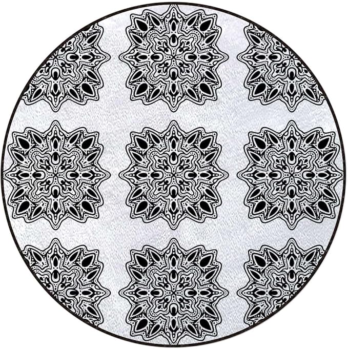 Black White Washable Round Area Rug -Non-Slip Distressed Circle Rug Non-Shedding Entryway Carpet for Bedroom Laundry Kitchen Decor Early Renaissance Artsy Modern Design Diameter 39.4 in