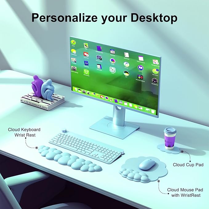 Cloud Mouse Pad with Wrist Rest Cloud Keyboard Wrist Rest Mouse Pad Wrist Support Ergonomic Cloud Keyboard Mouse Wrist Support (Blue)