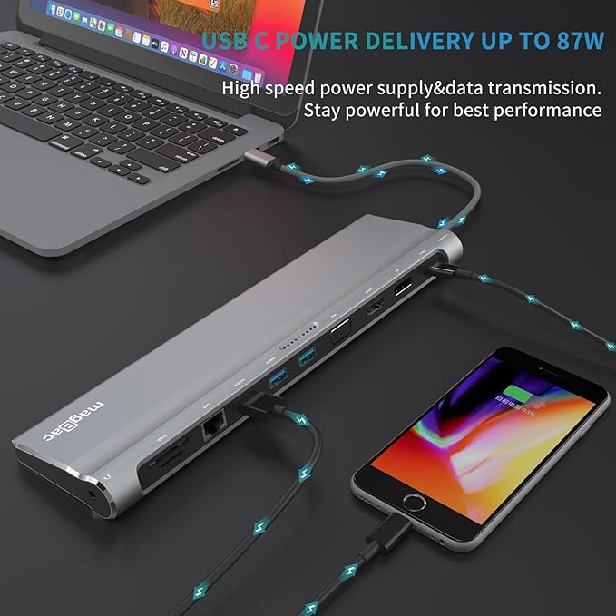 USB C Docking Station Dual Monitor 12 in 1 Laptop Docking Station 3 Monitor 4K Display with HDMI DP VGA USB 3.0 100w PD 1000Mbps LAN TF/SD Audio USB C Dock Compatible with Windows Laptop