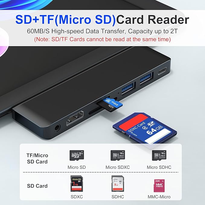 Surface Pro 12 Docking Station USB Hub and Adapter with 4K HDMI USB-C Thunderbolt 4 (Display+Data+100W PD) 2 USB 3.0 3.5mm Audio SD/TF Card Slot for Surface Pro 12 inch 2025