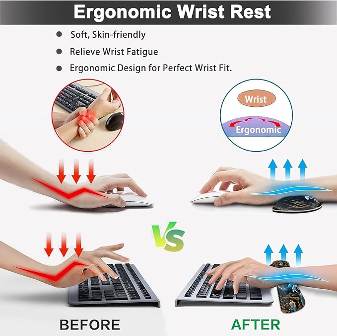 Large Mouse pad and Keyboard Support Set Ergonomic Memory Foam Keyboard Wrist Rest Extended Gaming Mouse Pad with Stitched Edges Flowers Ornate Elephant XXL Desk Mat (31.5 X 11.8 in)