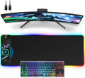 Wireless Charging Mouse Pad 31.5x11.81 XL Gaming Mousepad with 11 RGB Colors &amp 5 Lighting Modes Home Office Large Desk Pad Ultra-Smooth Surface Non-Slip Waterproof Keyboard Pad Black Desk M
