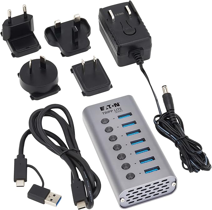 Eaton Tripp Lite Series USB C Hub 3.2 Gen 1 with 7 USB-A Ports and Individual On/Off Switch 5 Gbps Data Transfer Plug-and-Play USBC Laptop Docking Station 3-Year Warranty (U360-007-SW)