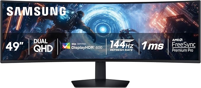 SAMSUNG 49-inch Odyssey G9 (G91F) DQHD 144Hz Curved Gaming Monitor Ultra-Wide 32:9 Screen DisplayHDR 600 AMD FreeSync™ Premium Pro Ergonomic Stand LS49FG910ENXZA 2025