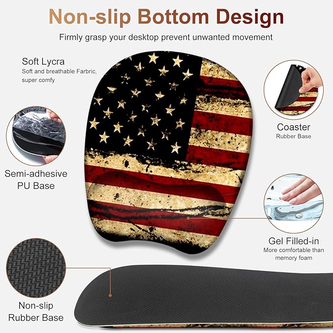 Large Mouse Pad with Wrist Support 4in1 Set XXL Game Mousepad + Keyboard Wrist Rest+Mouse Wrist Rest+Coaster with Ergonomic Design Gaming Mat for Home Office Table Computer I Retro USA Flag