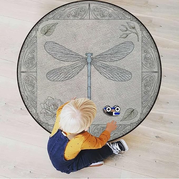 Animal Round Area Rug Washable Indoor Throw Rugs for Living Room Bedroom Watercolor Exotic Flying Art HDrawn RoyalBlack Yellow Diameter 47.2 in