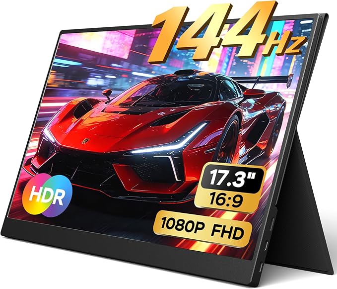 Yxk 17.3 Portable Monitor 1080P 144Hz IPS HDR | Travel Display for PC/Mac/Phone/Console/Laptop | Smart Cover &amp Speakers