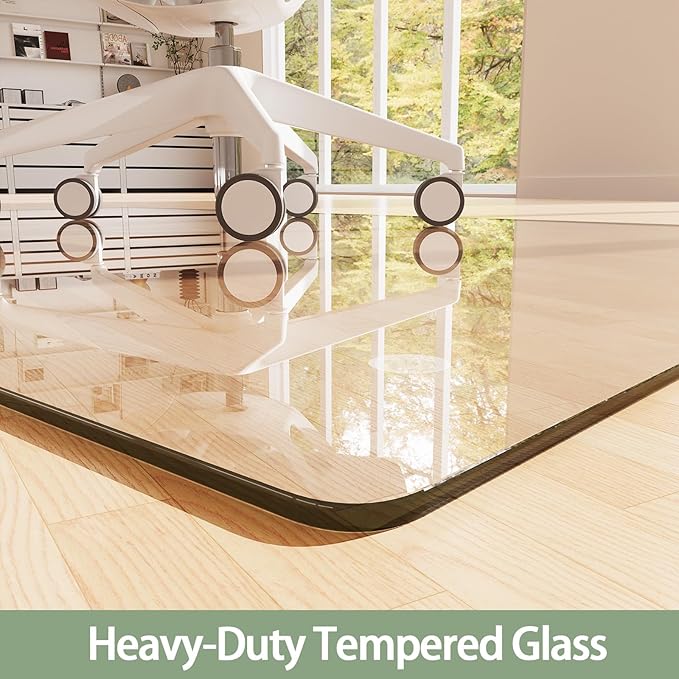 Tempered Glass Chair Mat 72x48 – Ultra-Clear Office Chair Mat for Hardwood Floors &amp Low-Pile Carpets – Heavy-Duty 0.2 Scratch-Resistant Surface with Non-Slip Pads – Supports 1000 lbs