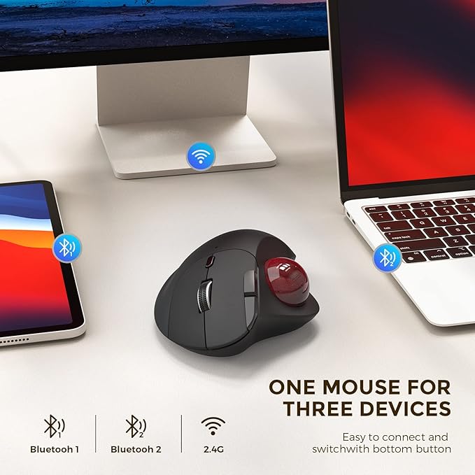 ECHTPower Trackball Mouse Easy Thumb Control Ball Mouse Precision and Smooth Tracking Wireless Mouse Support 3 Device Connection(2.4G or BT) Rollerball Mouse for PC/Laptop/Mac/Windows
