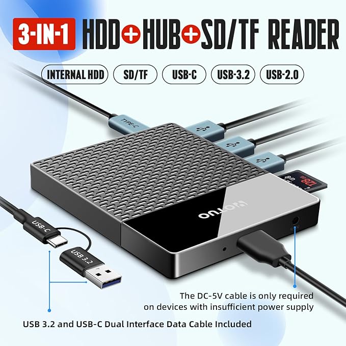 Portable 500GB Docking Station External Hard Drive Multiport USB-C Hub + HDD 7-in-1 USB 3.0 SD/TF Card Multi-Functional HDD for Windows Mac Android TV Phone Laptop Desktop PC