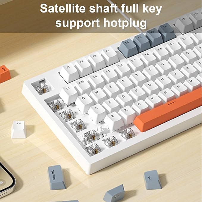 Small 98Keys Mechanical Gaming Keyboard with LED Backlights Ergonomic Keyboard for PC Gamers Office Wire Keyboard