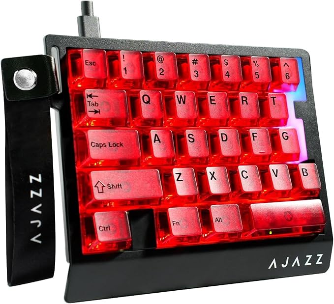 A.JAZZ AK029 Wired 29 Keys One-Handed RGB Gaming Keyboard with 8000HZ0.01mm RT Magnetic Switches Adjustable ActuationHotswappable Mechanical KeyboardAluminum PlateWeb Driver for Gamers-Red