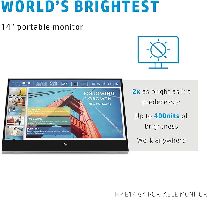 HP E14 G4 14 FHD IPS Portable Monitor with 5ms Response Time Anti-Glare Flicker Free 400 nits Brightness USB-C &amp Dockztorm USB Port Expander Silver Color (1B065AA#AC3)