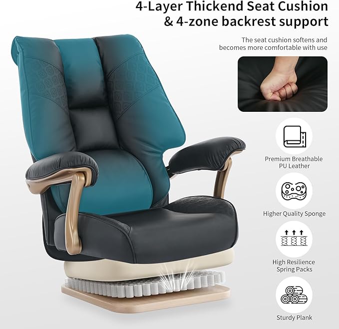 Big and Tall Executive Office Chair with Footrest 400LBS Capacity Ergonomic High-Back Desk Office Chair with Lumbar Support Padded Armrests &amp Thick Cushion Black PU Leather Chairs