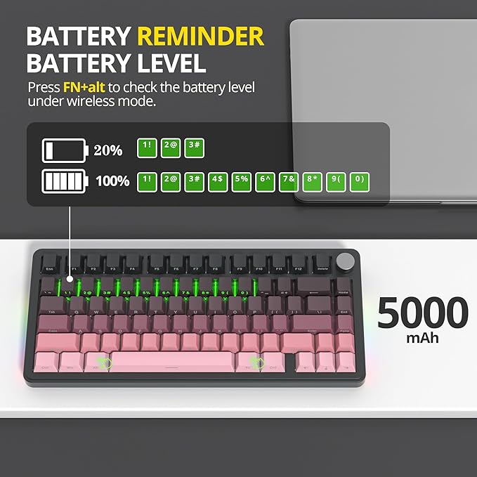 surmen M75 75% Wireless Creamy Keyboard with Gasket Pre-lubed Triple Mode Bluetooth Mechanical Gaming Keyboard BT5.0/2.4Ghz/USB with Sound Absorbing Pads Hot-Swap(Sunset)