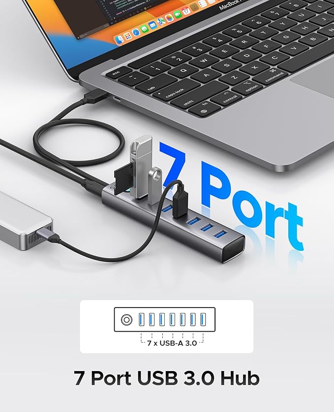 ORICO Aluminum 7-Port USB Hub + 256 GB UFSD USB C Flash Drive