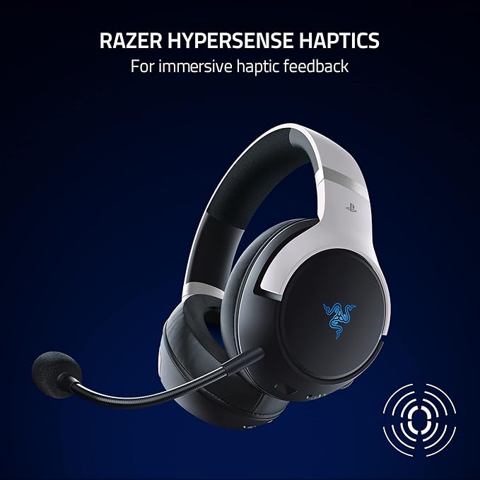 Razer Kaira Pro HyperSpeed Wireless Gaming Headset with Haptics for PlayStation 5 / PS5 PS4 PC Mobile: Titanium 50mm Drivers - Hybrid Mic - Low Latency Bluetooth - 30 Hr Battery - White &amp Black