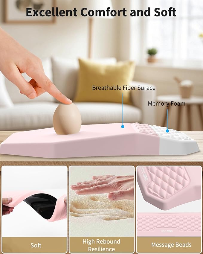 Ergonomic Mouse Pad and Keyboard Wrist Rest Support Set Massage Design Mousepad for Carpal Tunnel Pain Relief Memory Foam Non-Slip PU Base for Computer Desk Pink