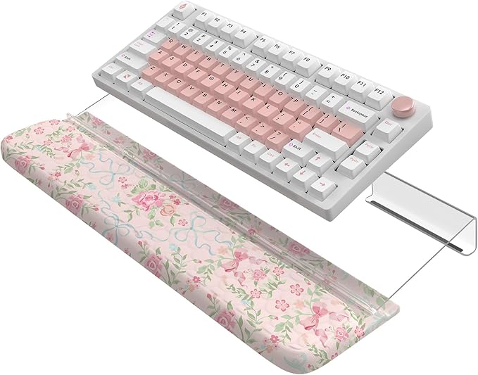 Keyboard Wrist Pad with Non Slip PU Base 3-Level Height Adjustment Keyboard Wrist Support Comfy Ergonomic Wrist Rest for Office Home Woman (Blue/Pink)