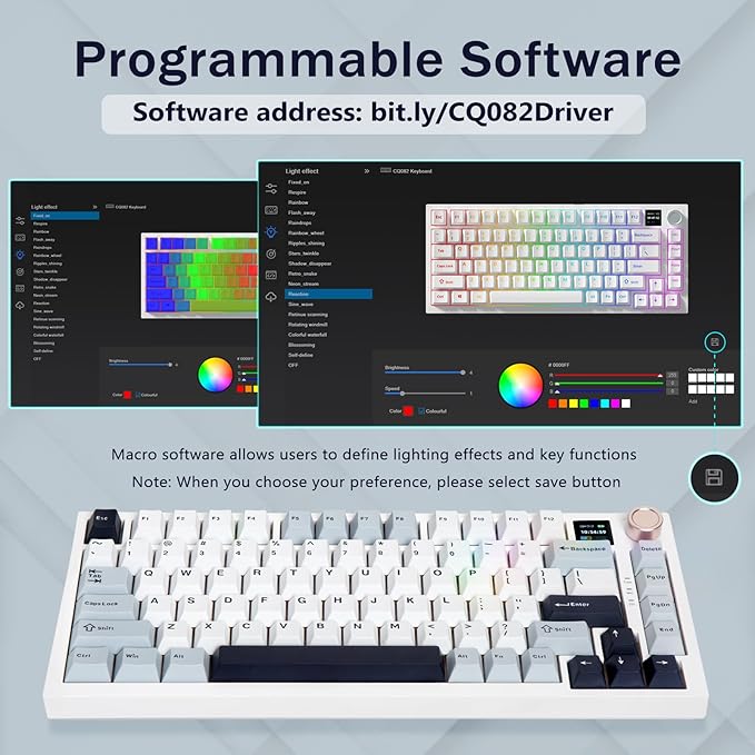 75% Wireless Mechanical Gaming Keyboard Creamy Sound Hot Swappable Pre-lubed Linear Switches Gasket Structure Multimedia Display RGB Backlit 2.4GHz/USB/BT5.0 Custom Keyboard for Win/Mac