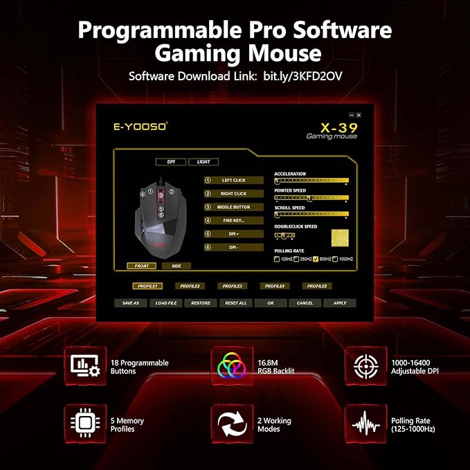 Premium Wired MMO Gaming Mouse For MOBA/FPS/RPG16400 DPIRapid Fire One-Button Triple Shot5.9FT Cable5 RGB Backlit18 Programmable Side Buttons 8 x 2.4g Weight TuningFor PC Computer/Desktop