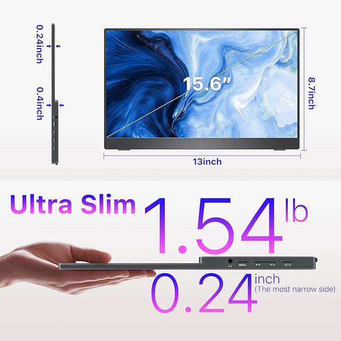 VisionOwl Portable Monitor for Laptop IPS USB-C HDMI Travel Second Monitor for MacBook Pro Air PC PS5 Xbox Portable Second Screen Built-in Kickstand Speakers VESA Mountable 15.6 Inch