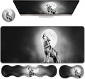 Ergonomic Keyboard Wrist Rest &amp Mouse Pad Wrist Rest SetXL Gaming Desk Mat 31.5x 11.8Non-Slip BaseMemory FoamEasy Typing Pain Relief for Office &amp HomeHowling Wolf in Moonlight