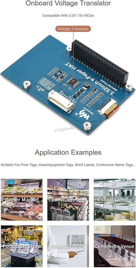 3.52inch e-Paper Display Panel HAT Resolution 360×240 Pixels with SPI Interface Paper-Like Experience Black/White
