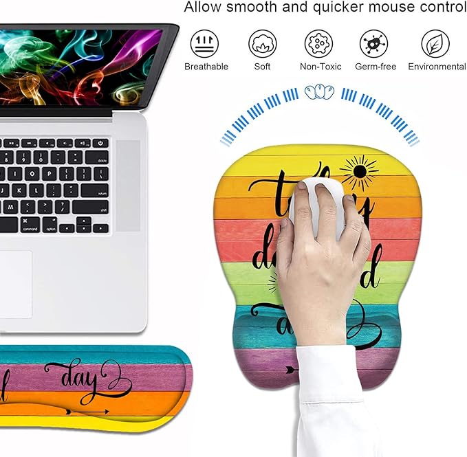 Mouse Pad Wrist Support and Keyboard Wrist Rest Set with Coasters Today is a Good Day to Have a Good Day Inspirational Quote with Non-Slip PU Base Ergonomic Mousepad for Computer Laptop Home Office