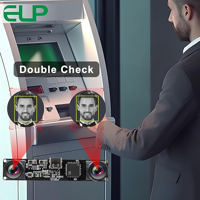 ELP 210fps Monochrome Global Shutter USB Camera Module - Dual Lens Synchronization B/W Web for PC 800P 120fps Lightburn USB2.0 OmniVision OV9281 Binocular (83 No Distortion Lens)