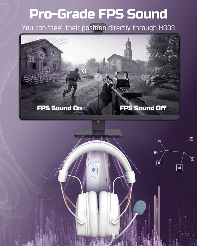NUBWO HG03 USB-A Gaming Headset with 7.1 Surround and FPS Sound Wired Headphones with Noise Canceling Mic Comfortable Design for PC Laptop - White Pink