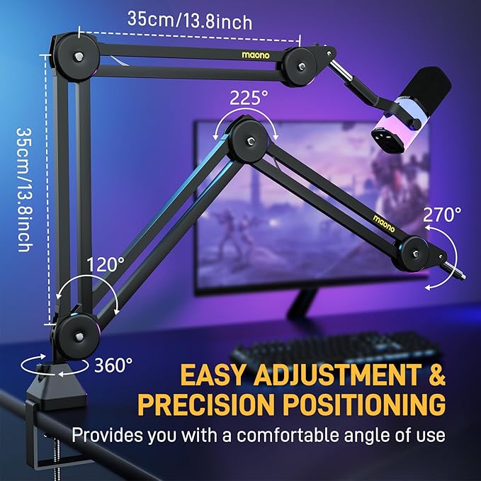 MAONO Dynamic Microphone Boom Arm Kit: Noise Cancellation Mic Bundle for Gaming Podcast Studio Streaming Recording Vocal PD100X+BA37+XLR-180
