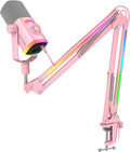 FIFINE XLR/USB Gaming Microphone Kit with Boom Arm Stand RGB Streaming Mic for Computer Compatible with PC/PS4/PS5 Podcast Mic Set with Headphone Jack Volume Knob Mute-AmpliGame AM8PROT Pink