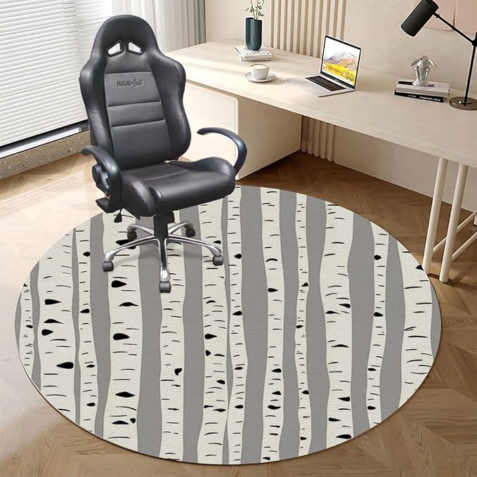Black White Leather Office Chair Mat for Hardwood Floor Forest Seasonal Nature Woodland Leafless Upgrade Composite Materials Strong Impact Resistance Durable Non-Slip Floor Protector Diameter 47.2 in