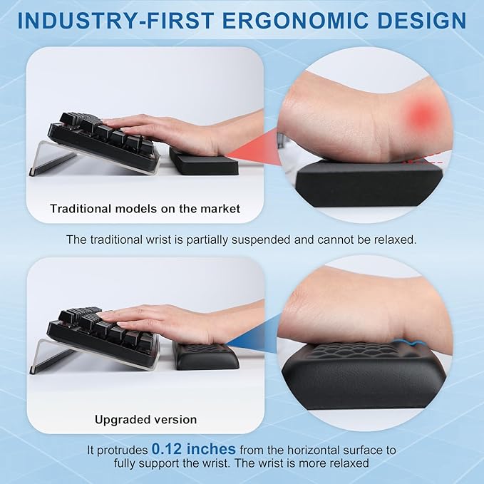 3-in-1 Keyboard Stand with Ergonomic Wrist Rest Set Acrylic Keyboard Holder for Desk with Carpal Tunnel Support Memory Foam Mouse Pad Riser for Desktop/Computer - Black Leather