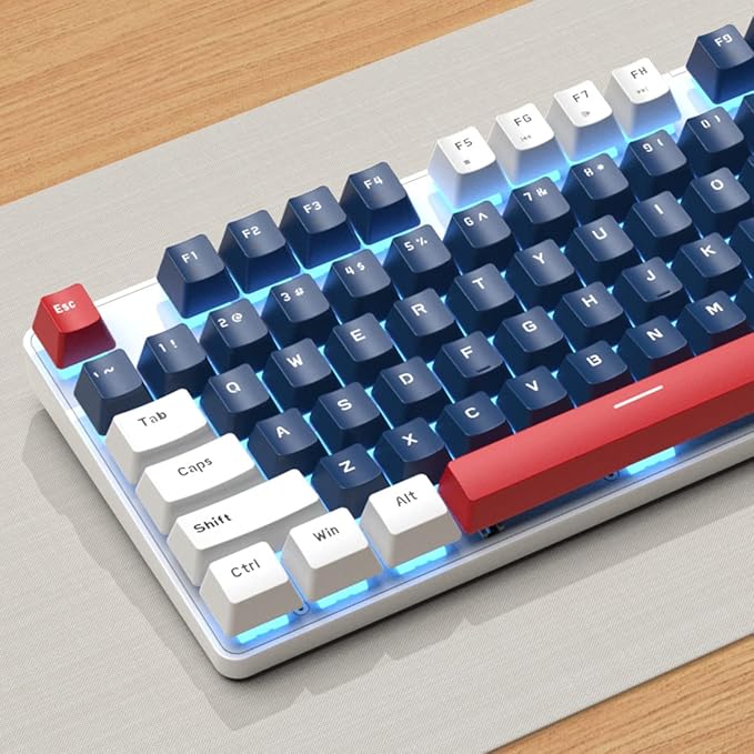 104 Keys Full Size Mechanical Gaming Keyboard | Red Switch Blue/White/Red Combo Color Computer Keyboards | 104 Keys US Layout Wired Mechanical PC Gaming Keyboard | Light Up Wired Clicky Keyboards
