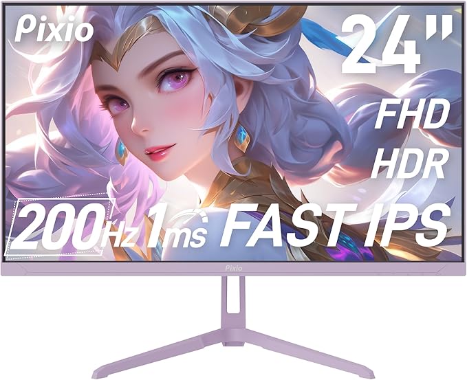 Pixio PX248 Wave Purple 24 inch 200Hz Refresh Rate FHD 1080p Resolution Fast IPS Panel 1ms GTG Response Time Gaming Monitor and PS1S Wave Purple Single Monitor Arm - Fits up to 32 inches and 19.8lbs
