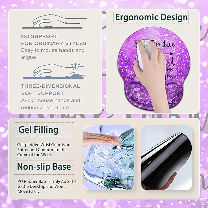 Large Mouse Pad Ergonomic Mouse Pad with Wrist Rest and Keyboard Wrist Rest 4 in 1 Set 31.5 x11.8 inch Extended Desk Pad for Home Office Work Hard Quotes Purple Gradient Gilt XXL Gaming Mouse Mat