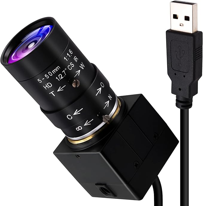 USB Camera 2MP Low Illumination Webcam 5-50mm Optical Zoom Lens Variable Focus USB Camera Compatible with Mac/Windows/Raspberry pi