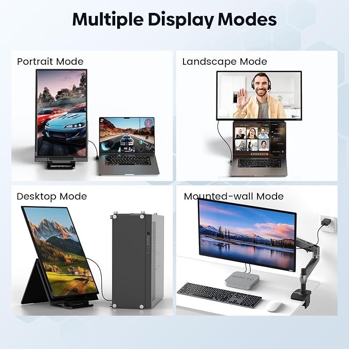 Laptop Screen Extender 23.8'' 1080P FHD 100HZ IPS Portable Monitor Travel Monitor for Work Home Gaming Landscape &amp Portrait Display Compatible with Wins/Mac/Linux &amp MINI PC/PS5/Smart Phone