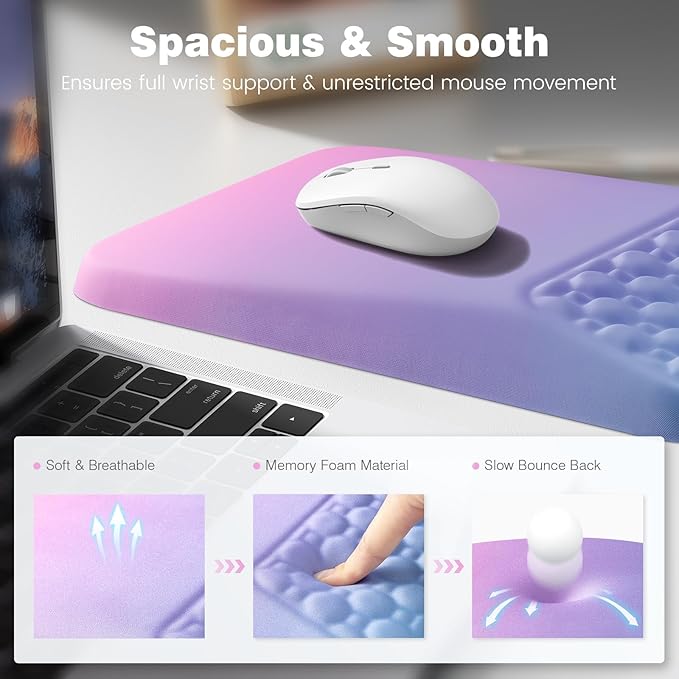 Ospelelf Keyboard Wrist Rest Pad for Computer Ergonomic Large Mouse Pad with Wrist Support Office Arm Rest Purple