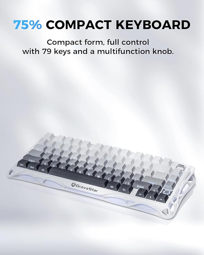 GravaStar Mercury K1 75% Wireless Mechanical Gaming Keyboard Aluminum Alloy Exoskeleton Design Gasket Custom Keyboard Hot-Swap Socket Linear Switches RGB Backlit