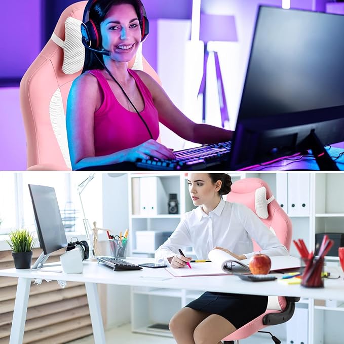 PC Gaming Chair Nice Cute Pink Chair Desk Chair Home Office Chair Swivel Rolling Adjustable Best Video Game Chair Lumbar Support Flip Up Arms Headrest Ergonomic Racing Heavy Duty Chair