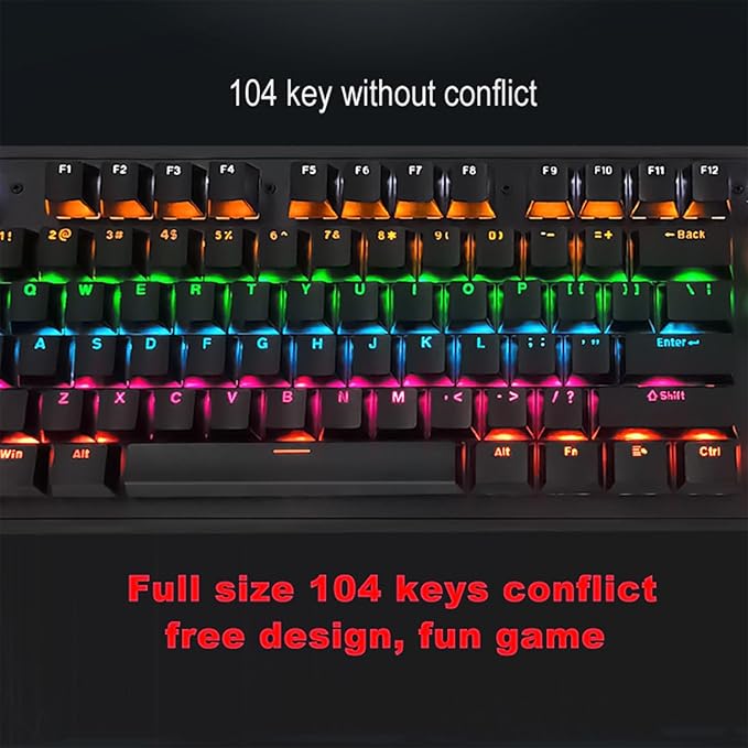 Estink Wired Mechanical Keyboard 104-Key Real Mechanical Gaming Keyboard Rainbow Backlit Keyboard Ergonomic Design USB Wired Keyboard for Wins PC Laptop for Game and Office (Brown